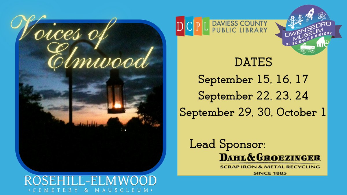 OMSHKY's tweet photo. OwensboroMuseum

Don't forget to reserve your spot for Voices of Elmwood!

#VoE2022 #VoE #OMSH #History https://t.co/twQHdQtv9v