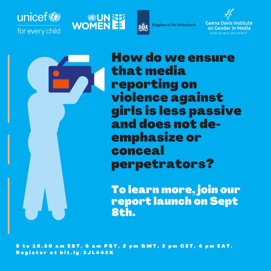 Passive media reporting 📽️📻📰 on violence against girls👧🏽 has serious consequences. Register to attend the launch of this new report on #VAG with <a href="/UNICEF/">UNICEF</a> <a href="/UN_Women/">UN Women</a> <a href="/NLatUN/">Broken link hijacking POC</a> <a href="/GeenaDavisOrg/">Geena Davis Institute</a> <a href="/Ladysmith/">Ladysmith</a> on 8th Sept. bit.ly/3JL442Kc