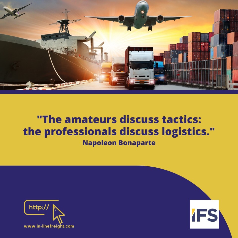 inlinefreight's tweet photo. "The amateurs discuss tactics the professionals discuss logistics." - Napoleon Bonaparte.

https://t.co/ZJt7sxGFZ9
#truestory #inspiration #professionalinlinefreightsolutions #freightsolutions #freightservices #fowardingfreight #airfreight #export #train #freightforwarding #truck https://t.co/nJDUw6KNYr