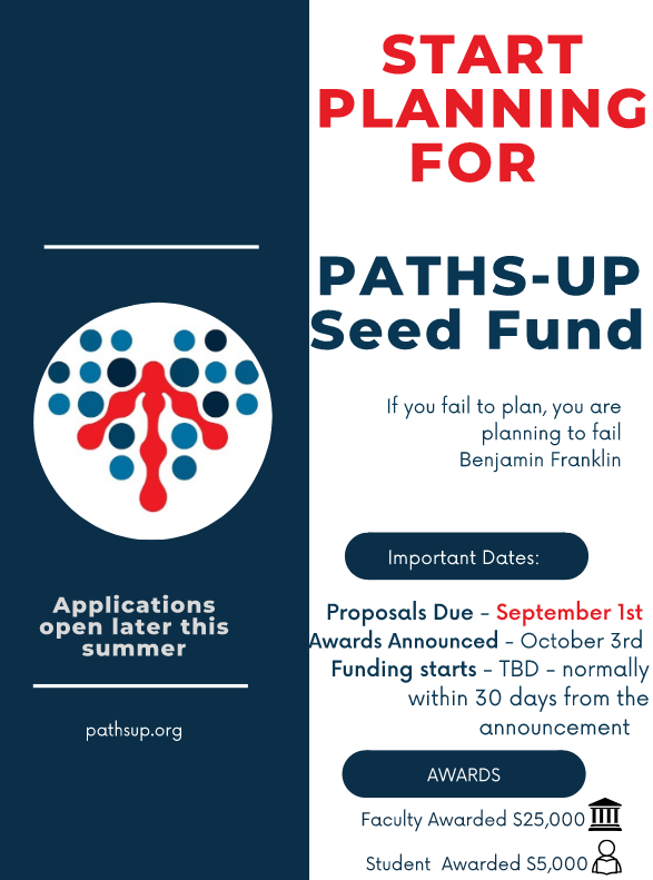 PathsUp's tweet photo. Reminder for all PATHS UP Students and Faculty! Get in your seed fund proposals!!#PATHSUP #research
#seedfund https://t.co/kf5mGXsPlm