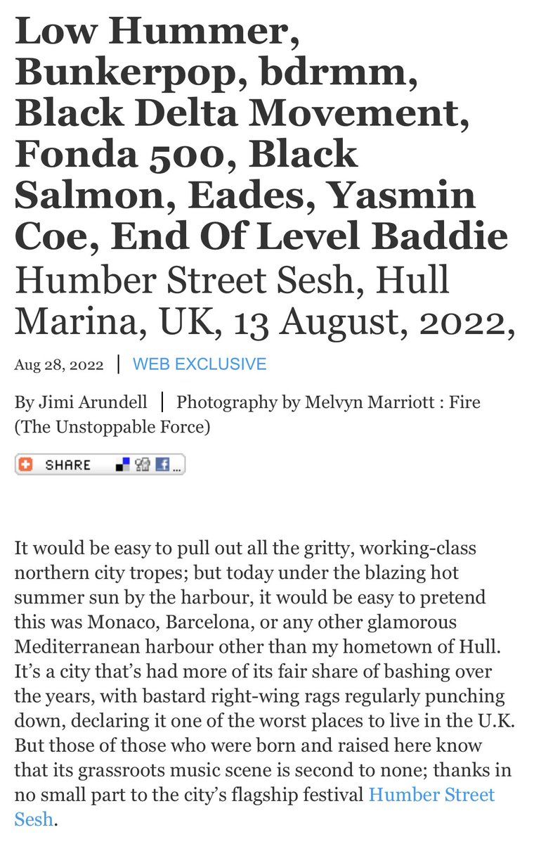 JimiA's tweet photo. REVIEW \\ #HumberStreetSesh
There is no better DIY music scene than my hometown #Hull, as proven by the brilliant festival.
Check my review, feat. #LowHummer, @Fonda500, #BlackSalmon, #YasminCoe plus more!
Head to #UnderTheRadar - https://t.co/M3KcQf27fc https://t.co/Sxp5Ee9gm7