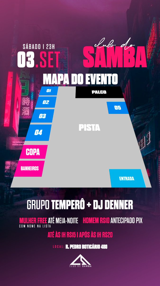 clubdosambaa's tweet photo. Nesta semana retornamos com a programação normal do Club!! 🤩
SÁBADO, dia 03/09, às 23h.
🚺 ELAS FREE ATÉ 00h
🚹 ELES R$10,00 antecipados no pix.
⚠️ PROMOÇÃO DE BEBIDAS ATÉ 00h
✅ CAMAROTES DISPONÍVEIS!!
#clubdosamba https://t.co/zsaR8s8zDL