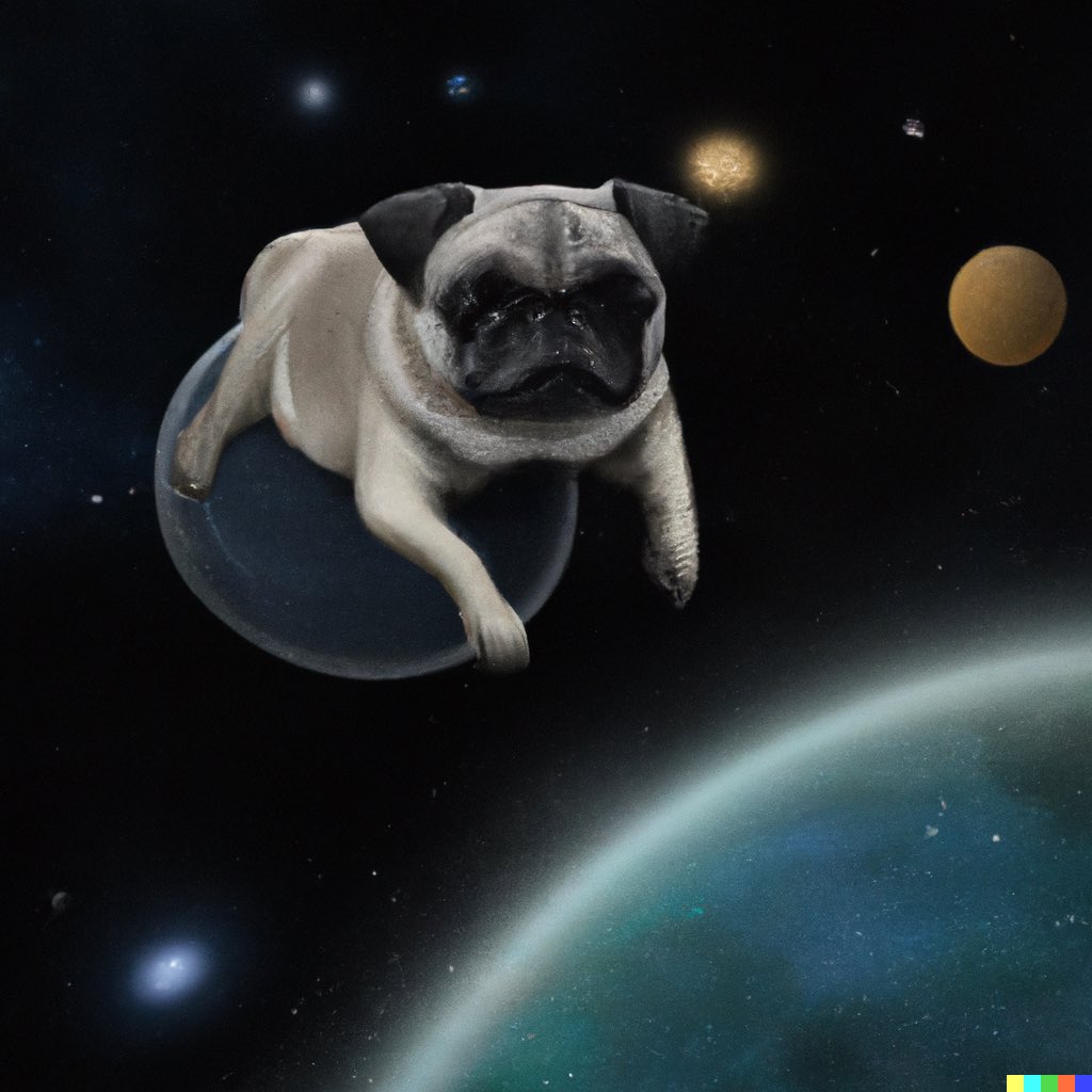 Dortzo's tweet photo. Una pintura realista de un Pug volando sobre Saturno. ¿Cuál les gusta más?

#dalle2 #aigeneratedart https://t.co/1lsXc3c7kh