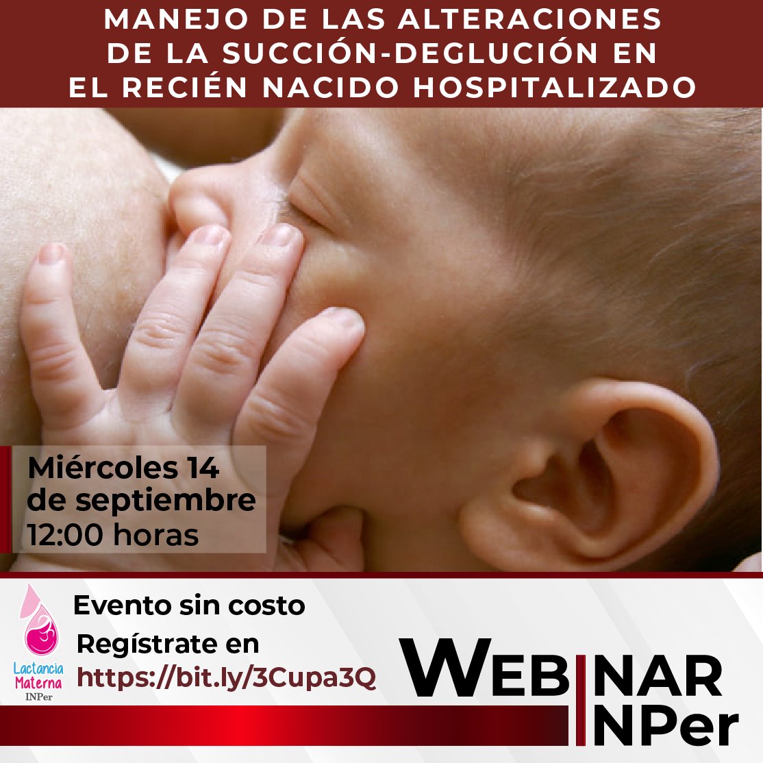 INPer_mx's tweet photo. #WebinarINPer
MANEJO DE LAS ALTERACIONES DE LA SUCCIÓN-DEGLUCIÓN EN EL RECIÉN NACIDO HOSPITALIZADO
https://t.co/qTYaxsZEjn

OBJETIVO GENERAL
Conocer diferentes protocolos de ejercicios orales para favorecer la alimentación en el recién nacido hospitalizado

1/2 https://t.co/8DnzdC6lHT