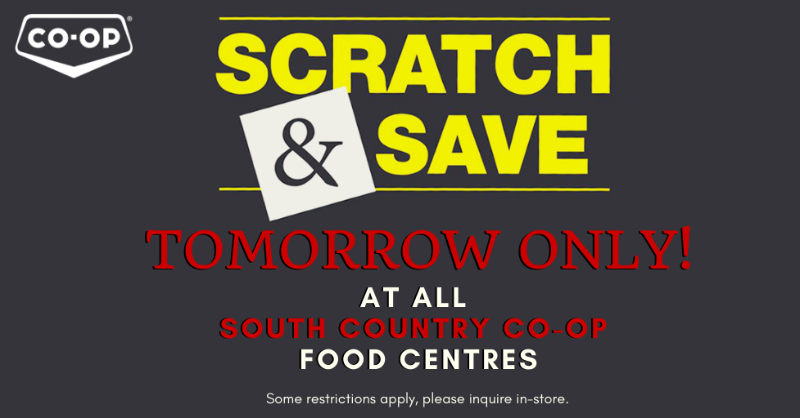 SthCntryCoop's tweet photo. It's the start of the month, which means Scratch &amp; Save TUESDAY! TOMORROW ONLY save 10 - 50% off your food centre purchase. Some restrictions apply, see in-store for details. #Vauxhall #Taber #MedHat #Redcliff #Dunmore