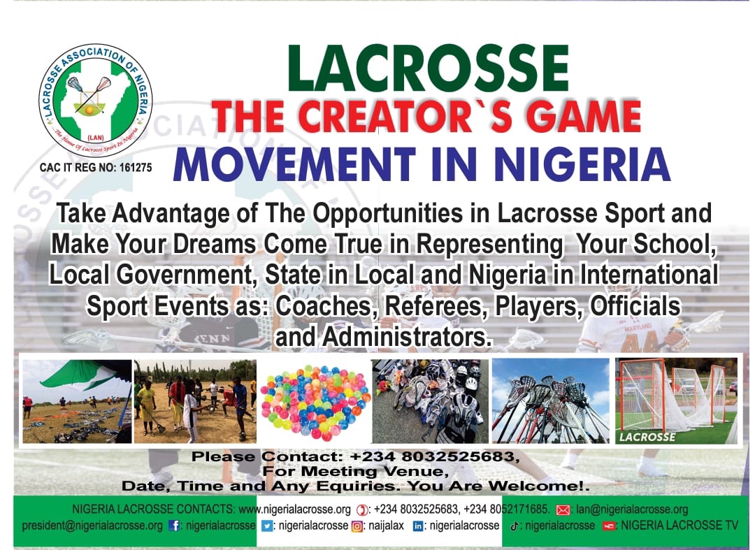 Calling on all to join the growth of Lacrosse in Nigeria..

It’s our game, let’s own it…🥍🥍🥍