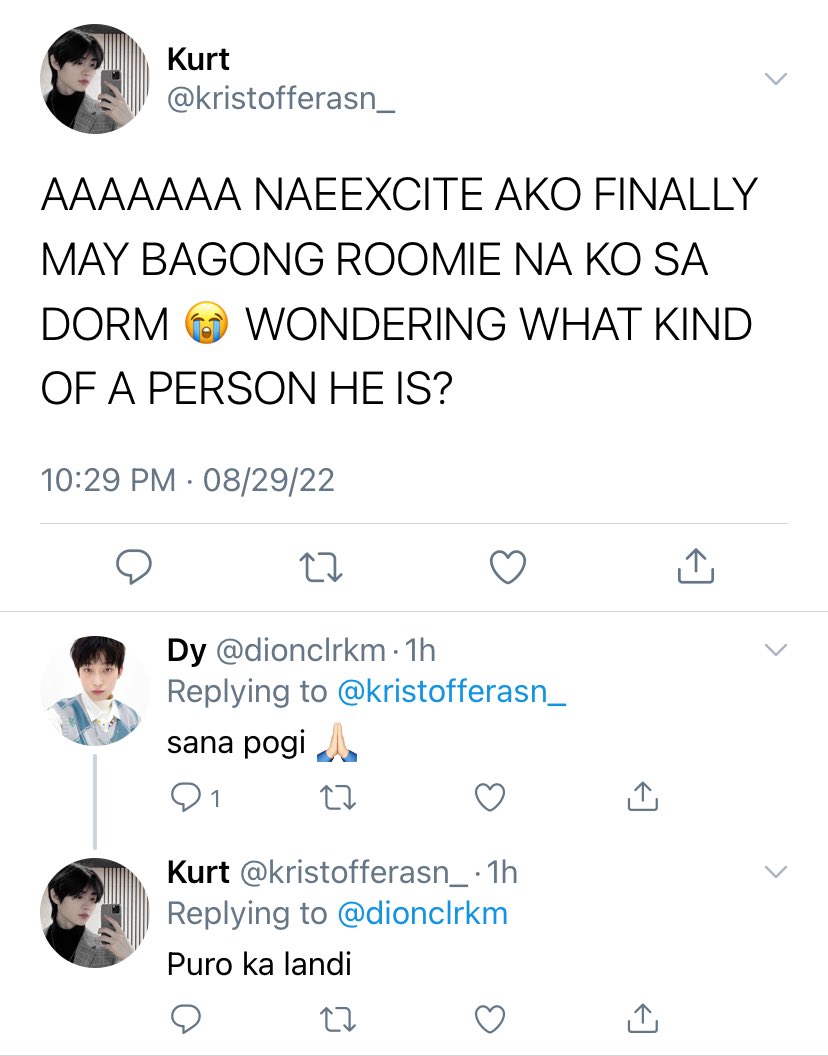 enstylos's tweet photo. the first roommate.

kurt is ecstatic knowing he’ll be finally having a roommate this semester but what if the roommate turns out to be a high-profile individual? introducing leo buenaventura: eligible bachelor, and the elusive son of a president. 

a #hoonki two-tweet au; https://t.co/DZaCsRrB9X