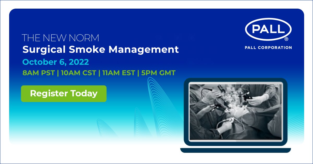 PallMedical's tweet photo. Free webinar “Surgical Smoke Management - The New Norm”. 

Want to learn about the hazards associated with surgical smoke, and what you can do to prevent it? Make sure to register for our webinar on Thursday, October 6th. Here: https://t.co/iVV8Jl7a7z https://t.co/UjVQegE56J