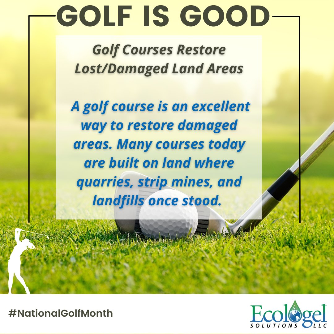 Ecologel's tweet photo. We're celebrating National Golf Month and our final post highlights golf courses resorting lost or damaged land areas. Many courses today are built on lost or damaged land.

#golfisgood #golf #golflife #golfstagram #golfing #golfcourse #golfislife #nationalgolfmonth https://t.co/qCrvJg7ZxM