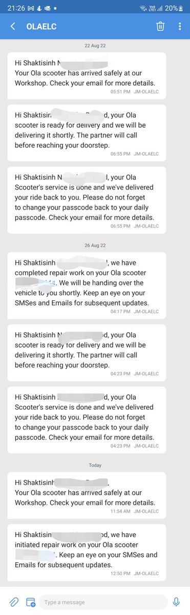 <a href="/OlaElectric/">Ola Electric</a> Scooter is still at workshop however getting such messages from OLA. Now we need to check legal aspects..#PoorOLA