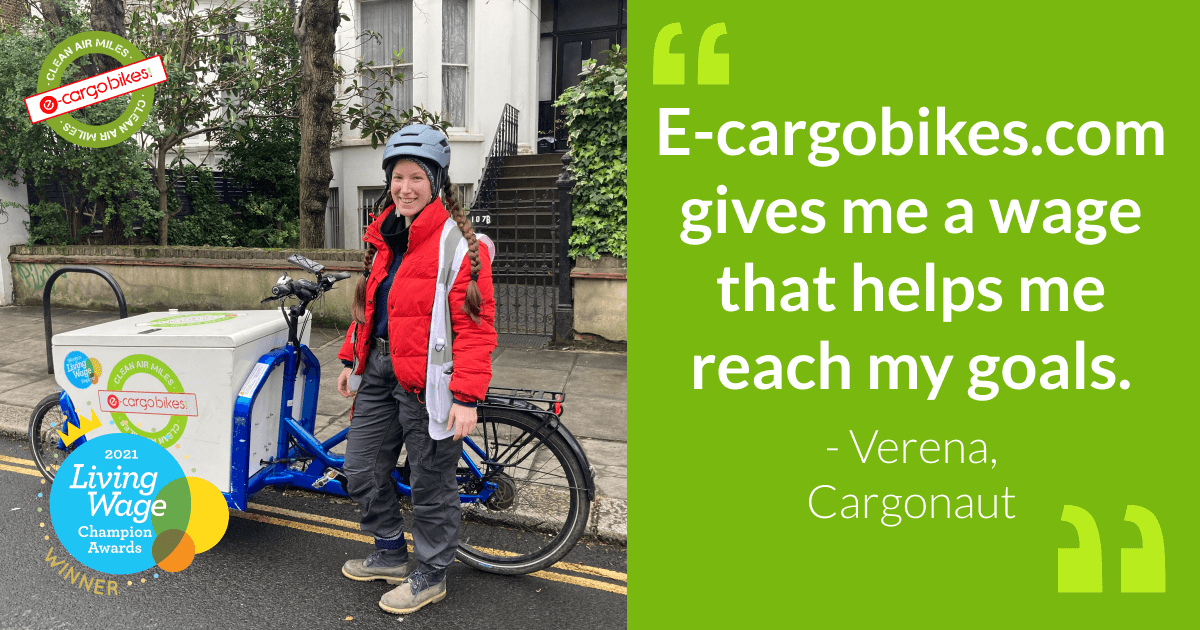 ecargobikes's tweet photo. "e-cargobikes not only gives me an enjoyable break from studying for my masters, but also a wage that helps me reach my goals.”
Verena, Cargonaut
To find out more visit https://t.co/g227QxHesN
#londonlivingwage #cycledelivery #cargonauts #cyclecouriers #bikecourier #loveyourjob https://t.co/VsKt0aYF1K
