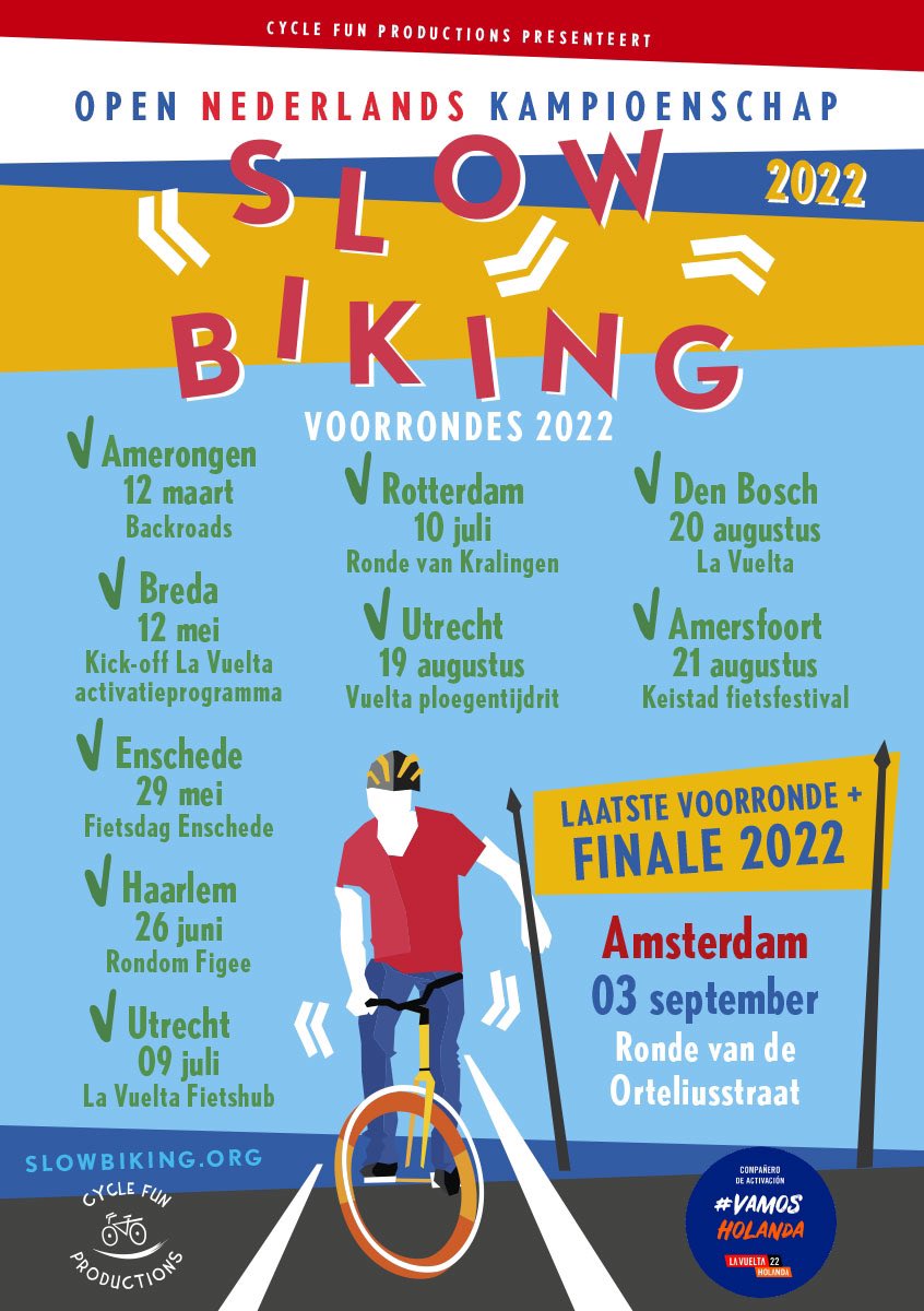 cycle_fun's tweet photo. Zaterdag 3 sept is de laatste voorronde met erna de finale van het Open NK Slowbiking tijdens de Ronde van de Orteliusstraat in Amsterdam.

⏰ voorronde 12-15 uur
🏆 Finale 15-18 uur
📍 Orteliusstraat / van Spilbergenstraat

Ranking en info: https://t.co/zA8KVovlh9 

#surplace https://t.co/nuQRc8yF4x