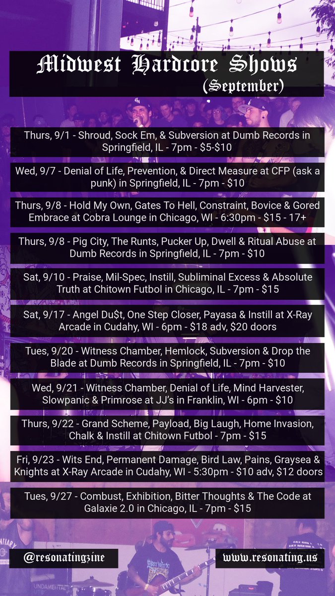 🧞‍♀️ MIDWEST HARDCORE SEPTEMBER 2022 🧞‍♀️

As you may have noticed, I added Springfield’s shows this month as well - all the bands and people in that area are dope and love hardcore, and you should support their endeavors anytime you’re able to 🌟🫡