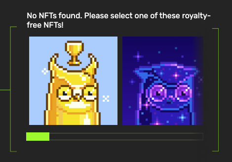 If we can't find any of your NFTs, we give you a nice royalty-free/CC0 list to choose from. <a href="/moonbirds/">Moonbirds</a> <a href="/zucklords/">Zucklords</a> <a href="/METAGON__/">M E T A G O N</a>