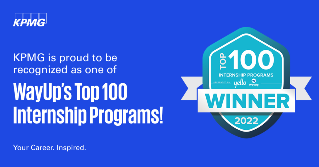 For the fifth consecutive year, <a href="/KPMG_US/">KPMG US</a> has been recognized on Yello and @WayUp’s list of the Top 100 Internship Programs! Congrats to all the talented #KPMGers who continue to create an outstanding experience for our interns. #KPMGproud bit.ly/3AVbuNP