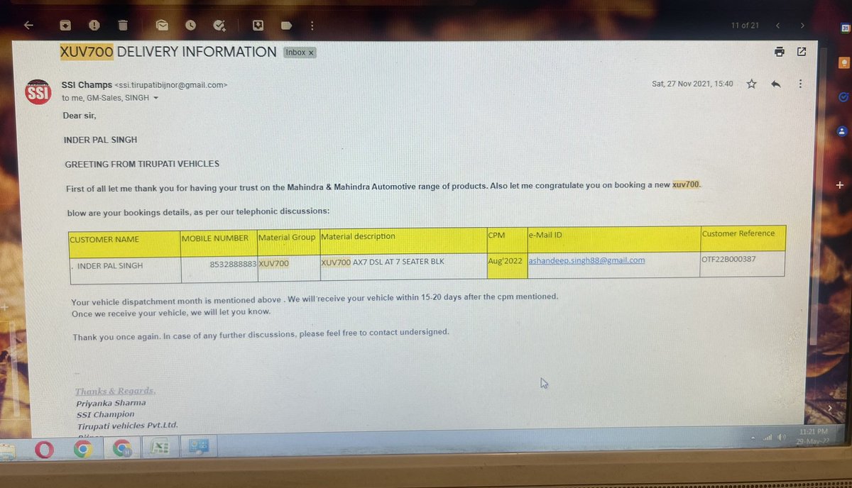 ashandeep88's tweet photo. Shree CM YOGI JI @myogiadityanath @CMOfficeUP @myogioffice @anandmahindra we booked our car on 7th Oct 2021 BOOKING ID :OTF22B000387 Fraud done by Tirupati Mahindra saharanpur, car was to be delivered in the month of aug 2022 the dealer cancelled my booking without any intimation https://t.co/QrpZk14Hqn