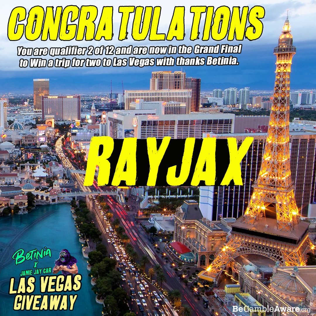Betinia_Ireland's tweet photo. Congratulations 

To @RayJaxon_ you are now our 2nd Finalist and you know have a 1 in 12 chance of Winning a trip to VIVVVVV LAS VEGAS!

10 More people still have the chance to get into the grand final and Jamie is live right now on https://t.co/PfeVN2sOYI https://t.co/T66TxAiuay