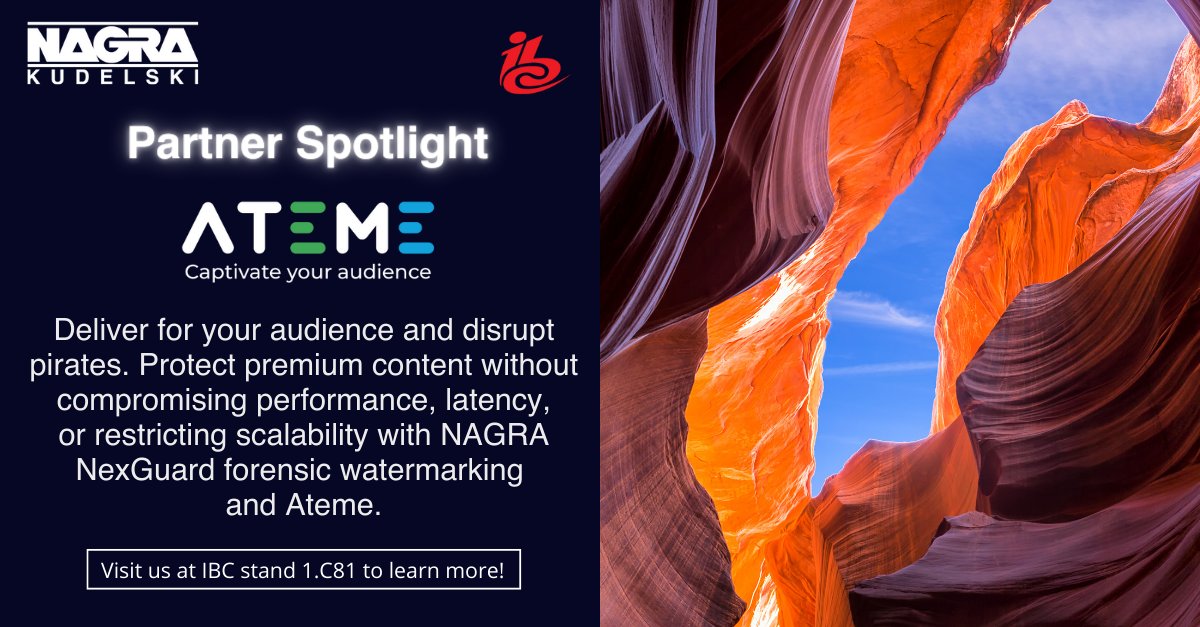 NAGRAKUDELSKI's tweet photo. Deliver for your audience and disrupt pirates. Protect premium content without compromising performance, latency, or restricting scalability with @NAGRAKUDELSKI NexGuard forensic watermarking and @ateme_tweets. Learn more at #IBC2022 stand 1.C81! https://t.co/8q3pT3gOgF https://t.co/dciqeqcqNV