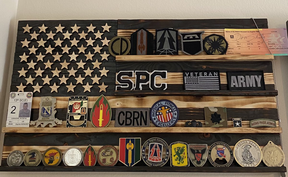 Received this sweet coin holder from #85thsupportcommand for my retirement. Finished it today. Tried to mix things up with #armypatches and #challengecoins . Had to the put the #302ndmeb parch upside down so it will not fall #nodisrepect #USArmyReserve #cbrn #dragonsoldier