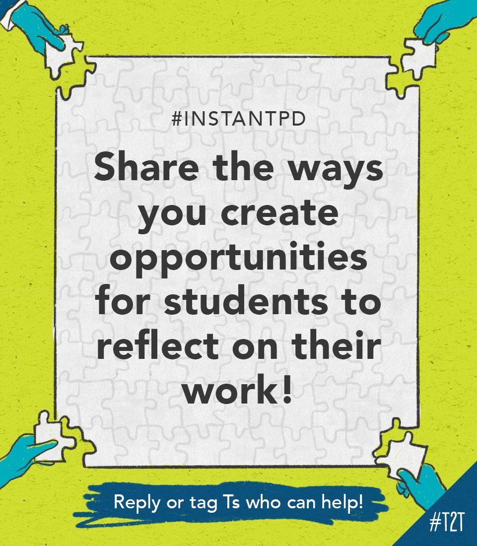 teacher2teacher's tweet photo. How do you invite Ss to evaluate their progress and reflect on their growth during class?

Shout out your approach for high school T @MrsGearheart!

#InstantPD #ITeachHighSchool #SSChat #GrowthMindset https://t.co/Zc9ygdD5eV