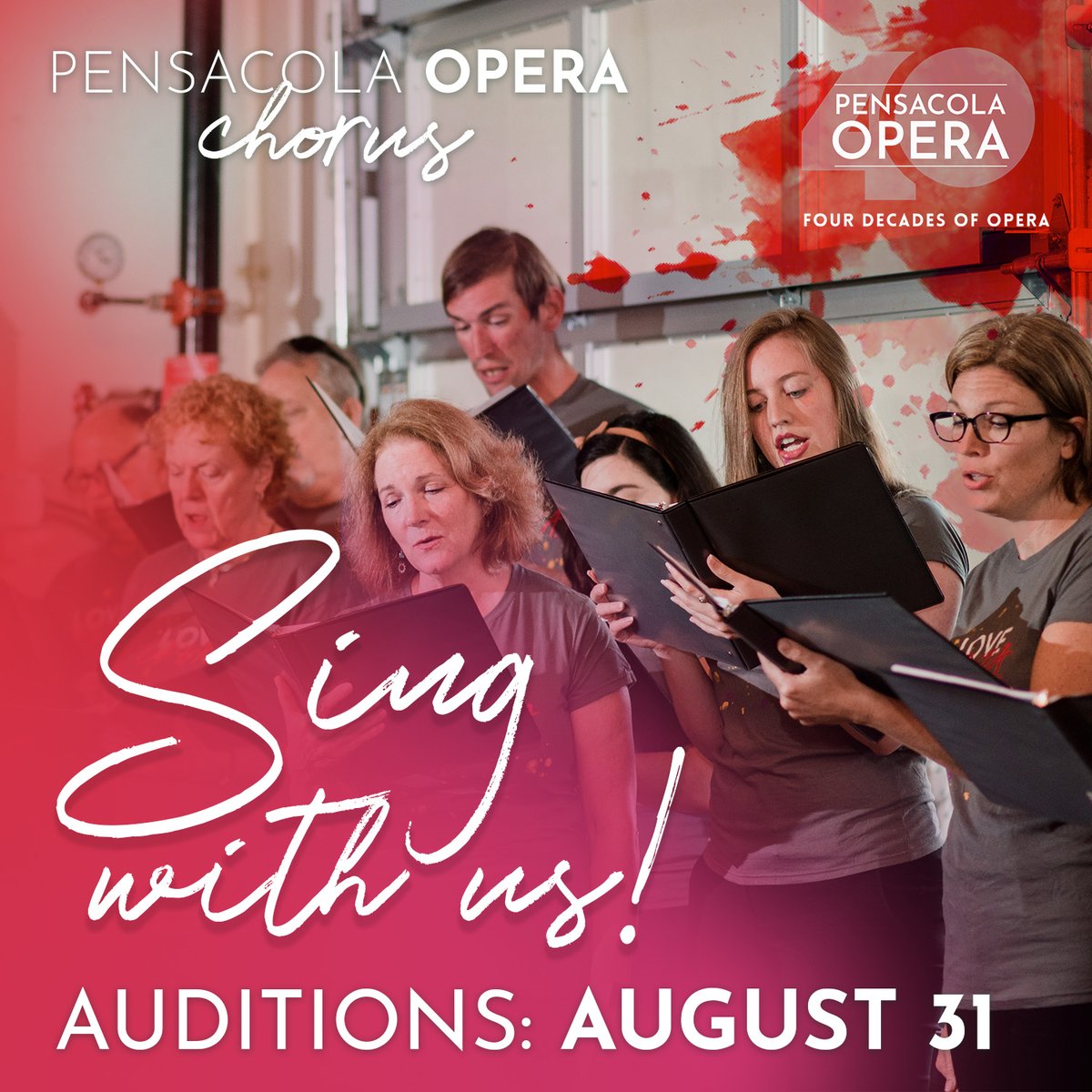 PensacolaOpera's tweet photo. AUDITIONS for the Pensacola Opera Chorus are this Wednesday, August 31st - it's not too late to sign up! Come be a part of a vibrant group of volunteers who perform on the opera stage and participate in community events throughout the year. Sing with us! https://t.co/FnLH5xswoj https://t.co/WuCB1rqFLl