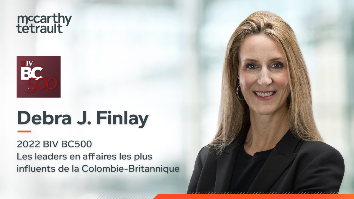 McCarthy_ca's tweet photo. Félicitations à notre associée Debra Finlay qui figure à nouveau sur la liste #BC5000 du @BIVnews reconnaissant les leaders en affaires les plus influents et novateurs en C.-B. https://t.co/NXkPa4RVsw https://t.co/OZXDSyspLM