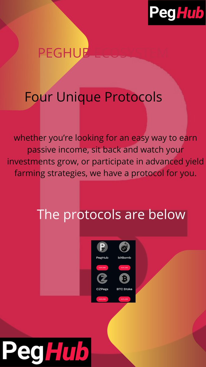 UkandieD's tweet image. #peghub #bitbomb #btc stake  and #czpegs are four major protocols which got you covered..
So you can earn your passive income easily by participating in them and sit back to watch your investments grows ...
#peghub #btc #staking #crypto