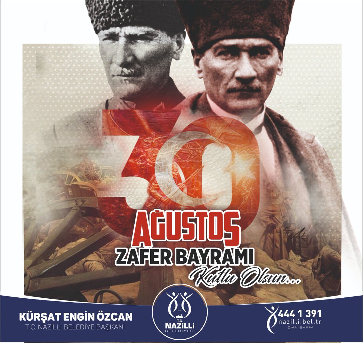 KursatEOzcan's tweet photo. "Zafer, zafer benimdir diyebilenindir. Başarı ise başaracağım diye başlayarak sonunda başardım diyenindir."

30 Ağustos Zafer Bayramımızın 100. yılında Gazi Mustafa Kemal Atatürk başta olmak üzere tüm kahramanlarımızı saygı ve minnetle anıyorum. #30AğustosZaferBayramı https://t.co/FewAM2gE2i
