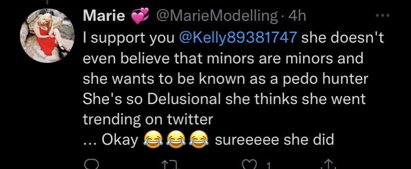 NewSwedish's tweet photo. @TerreneTwilight @FaveAbuser She knows that “Kelly” is 15 years old. She uses the excuse that she’s “defending” these children from “bullies”-The “bullies” are the ADULTS trying to protect them from groomers &amp; pedos. This is the same excuse that @Transwomyn uses to justify his “friendships” with little girls https://t.co/34jJYKDQJC