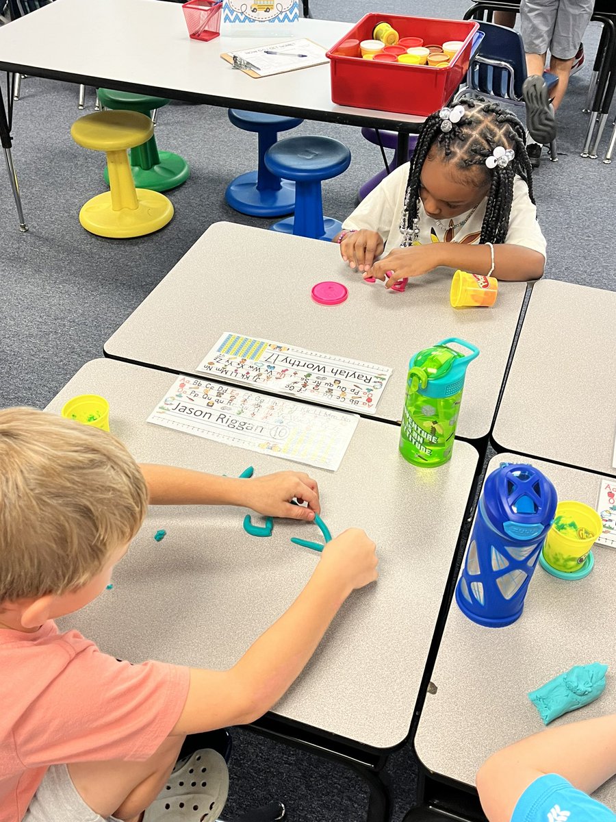 msmoss23's tweet photo. We had a great first day back!!!  Talked a lot about rules and procedures and all things first grade!  We even found time for a little play dough. 😁#firstdayinfirst @LaurelMillElem https://t.co/A7AuEDLUXK