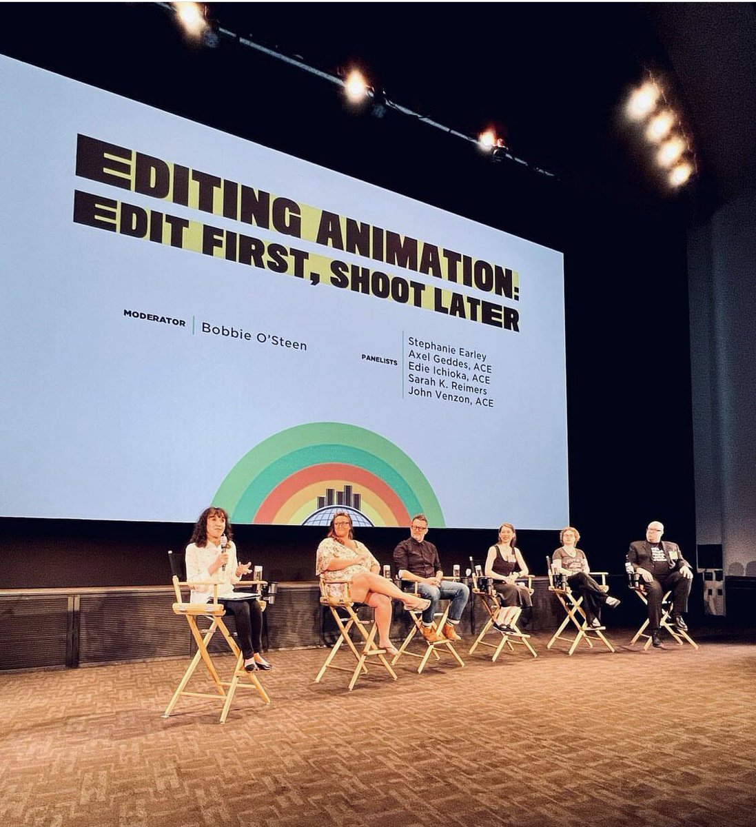 bobbieosteen's tweet photo. @ACEFilmEditors #EditFestGlobal moderating panel w Stephanie Earley Axel Geddes, Edie Ichioka, Sarah Reimers, John Venzon. Great insights, stories & window into animation editor's process w before-and-after storyboard sequences #filmediting #animation #pixar #makingthecutatpixar https://t.co/3icCEn3XZg