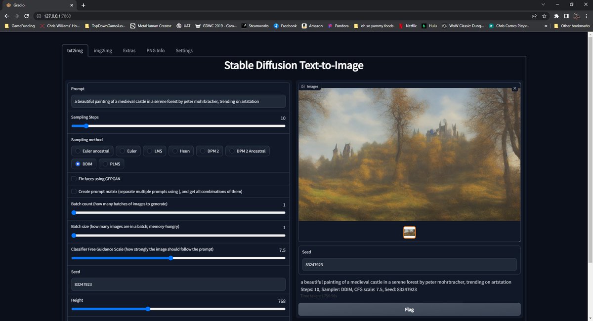 darkhemic's tweet photo. #stablediffusion #digitalartist #cpuonly 
Stable-Diffusion with a webgui for txt2img, img2img, GFPGAN face model and Real-ESRGAN upscaler without a cuda core seen CPUONLY. Update on github tomorrow with a video on youtube shortly after. Follow for the annoucement of release. https://t.co/YGYMot2Gej