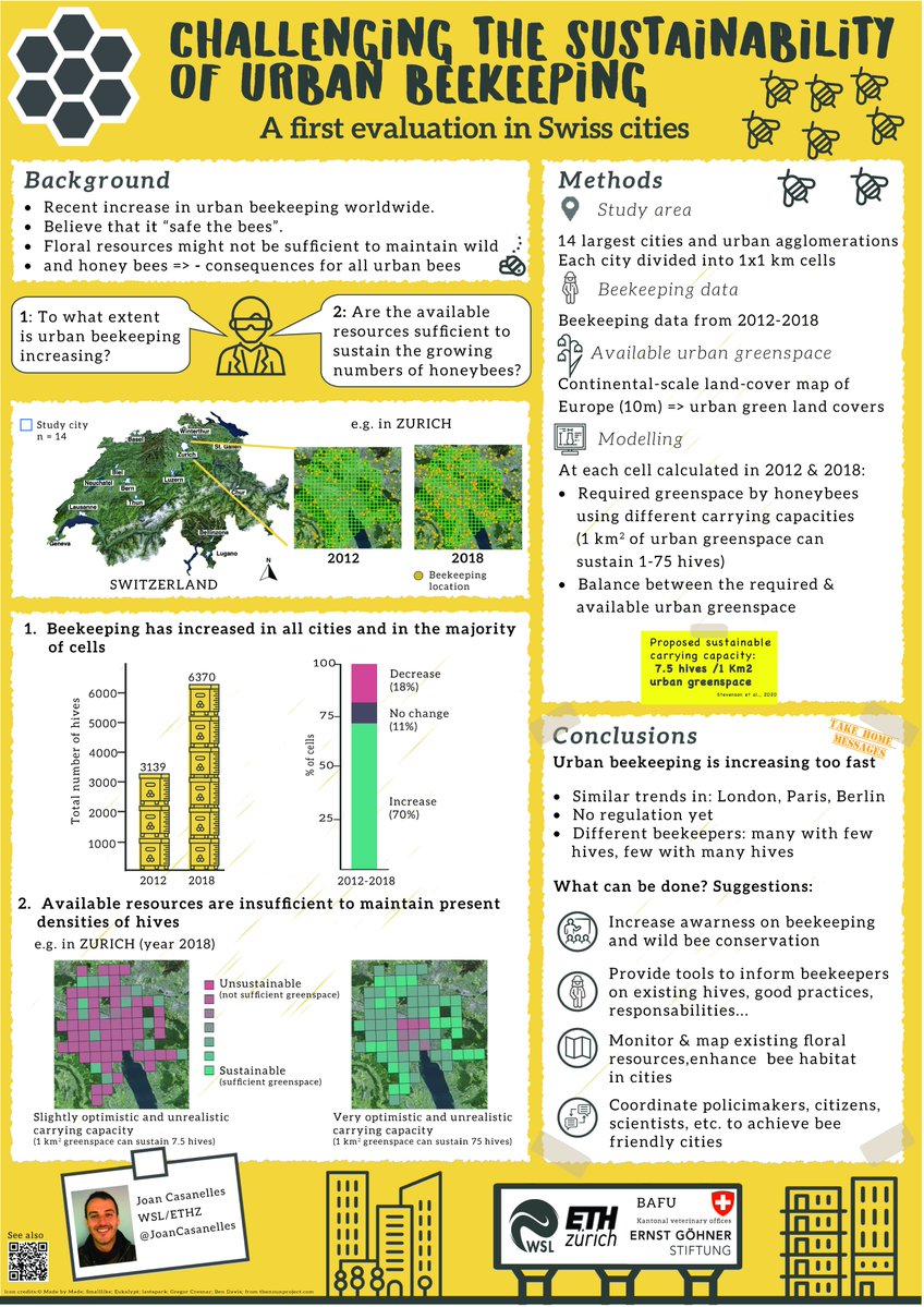JoanCasanelles's tweet photo. Have you wonder if #urban #beekeeping is sustainable? Are you interested in #bees? 🐝🐝🐝Even if not, come to see my poster tomorrow at 17:00 in one of the screens (hope so🙏) at #INTECOL2022 https://t.co/cy21dNfcXr