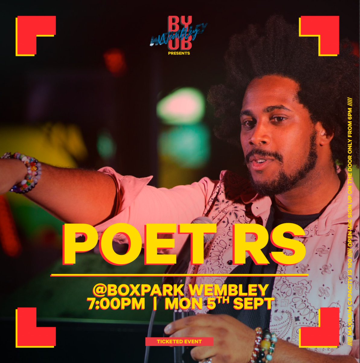 Next Monday sees our next open mic event featuring the one and only Poet RS!

🎟️ Bit.ly/byobevents
🚪 Open 6.30pm
<a href="/ByobPoetry/">Bring Your Own Bars Poetry London</a> <a href="/BoxparkWembley/">BOXPARK WEMBLEY</a>

#spokenword #spokenwordpoetry #poetry #openmic #byobpoetry #poetrycommunity #poetrylondon #spokenwordcommunity
