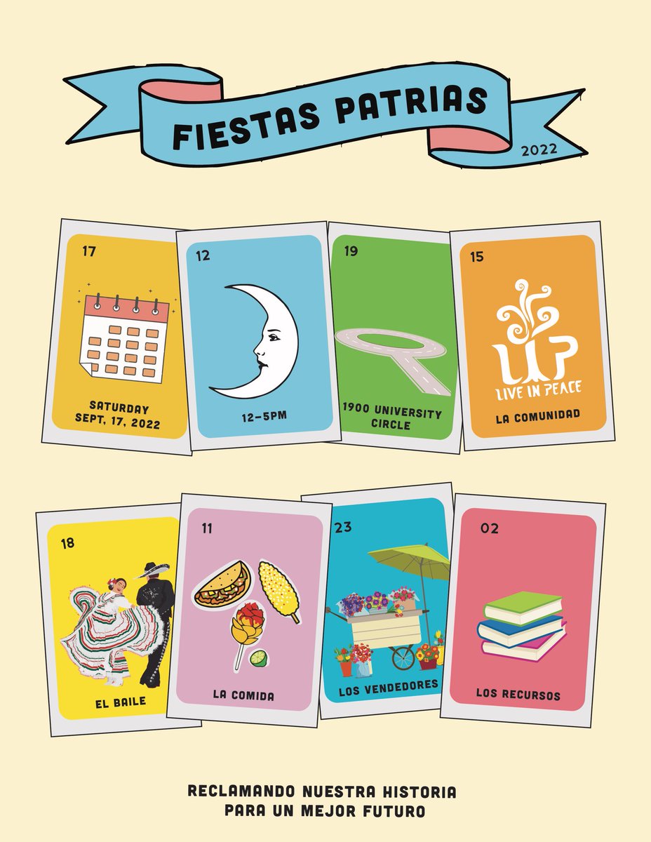 LiveInPeaceInc's tweet photo. Save the date! On September 17 from 12pm-5pm @ University Circle we are celebrating Fiestas Patrias! There will be special performances, vendors and music. Share with friends and family! #FiestasPatrias #LiveInPeace #SeeYourselfInTheFuture https://t.co/I7oZi2l4Bk