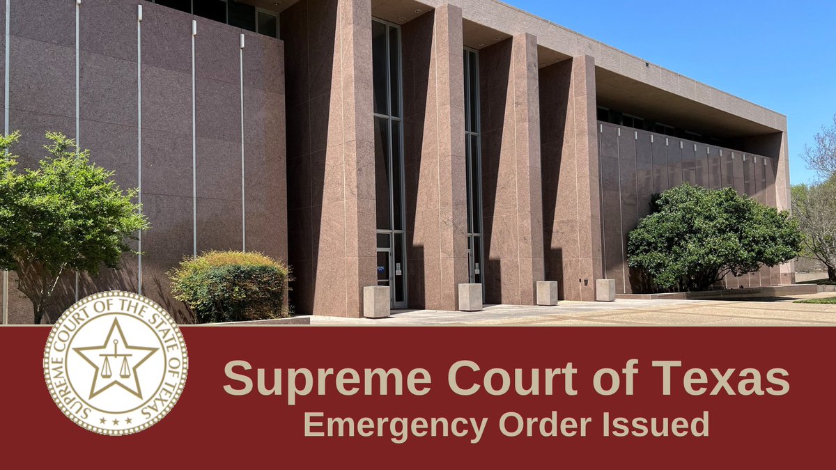 The Supreme Court of Texas issued its 54th Emergency Order of the COVID-19 pandemic. The order relates to the Texas Eviction Diversion Program and requirements for evictions related to nonpayment of rent. Read the order here: txcourts.gov/media/1454795/… #txlawyers