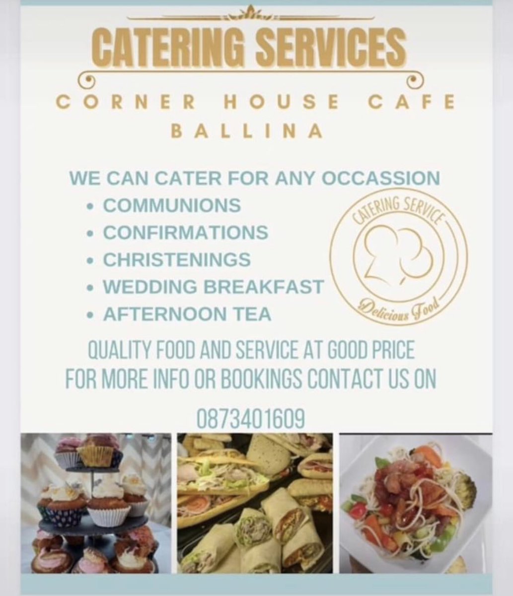 We cater for those special occasions call 0873401609 for details
 #catering #parties #occasions #cornerhousecafe #ballina #MAYO #bunree #newtotwitter
