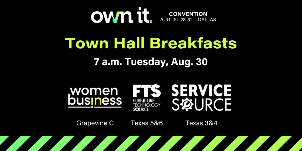 BrandSource's tweet photo. Set your alarm clocks! Tomorrow's Town Hall Breakfasts Women start at 7 a.m.! Women in Business (Grapevine C), Furniture Technology Source (Texas 5&6) and ServiceSource (Texas 3-4). #OwnIt22 #BrandSource #Convention22 #WomeninBusiness #ServiceSource #WomeninBusiness https://t.co/Qnmn4JATWZ