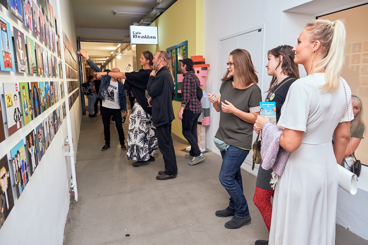 1/ Hello friends🍻
The opening of our PIXELS exhibition was a great success, with many smiling people exploring our Little Vienna Metaverse with us in <a href="/cryptovoxels/">Voxels</a> and in the real world. The exhibition runs at OK Linz until 26.02.2023, and we are looking forward to your visit!