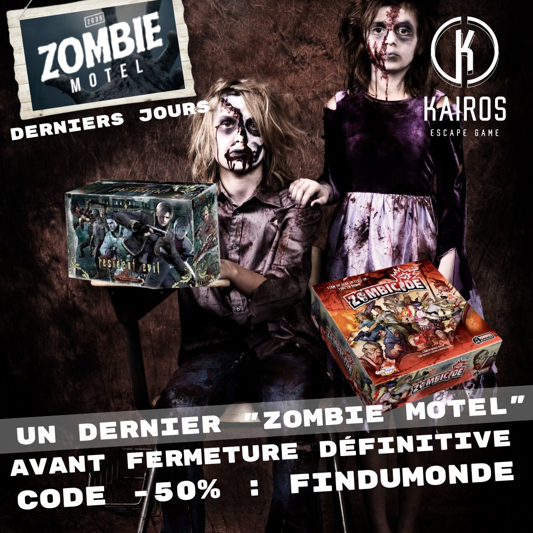 La mission "Zombie Motel" 🧟‍♂️🧟‍♀️s'est inspirée du jeux vidéo 🎮RESIDENT EVIL sortie PlayStation en 1996 et qui existe sous le format de jeux de société ! Le gros carton de jeux de société de zombies est Zombicide !
💻 kairos-escapegame.com 
#escapegames #escapegamesparis
