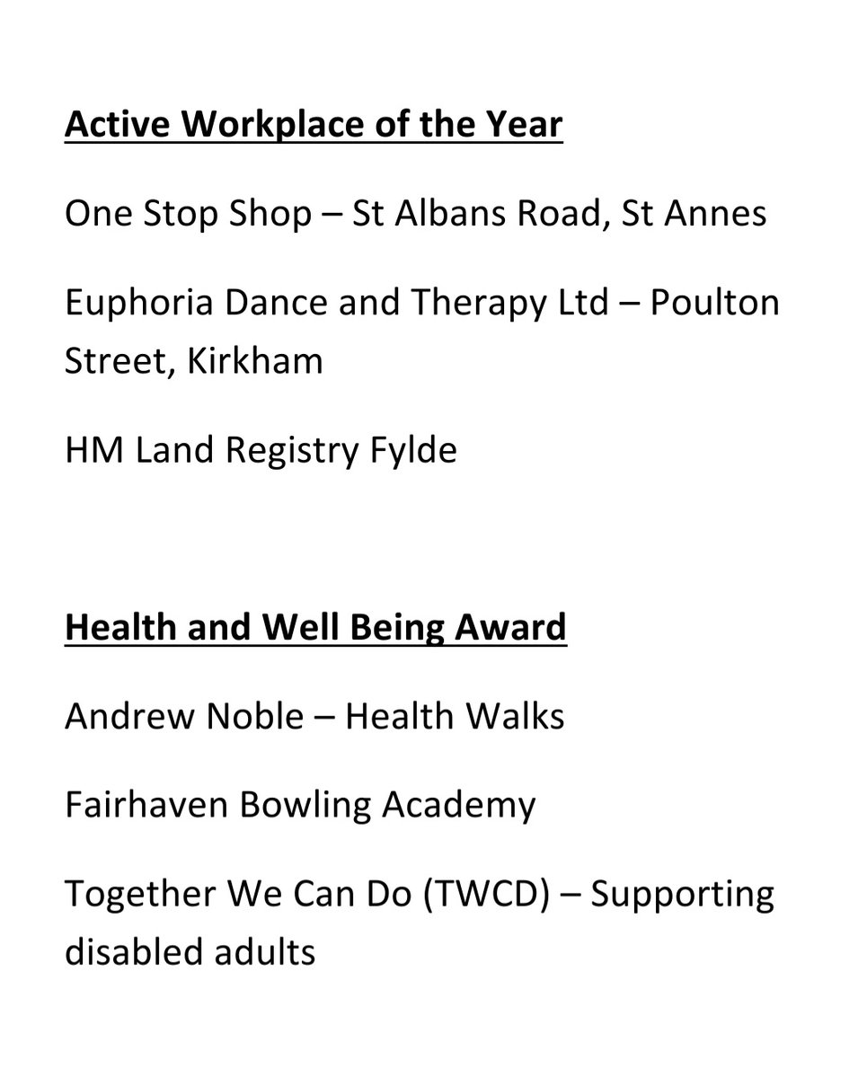 SportFylde's tweet photo. After a break of 2 years here we have this years shortlisted nominees for this years Fylde Active Community Awards.
Good luck everyone.
More details will follow https://t.co/HaNOA3TLZI