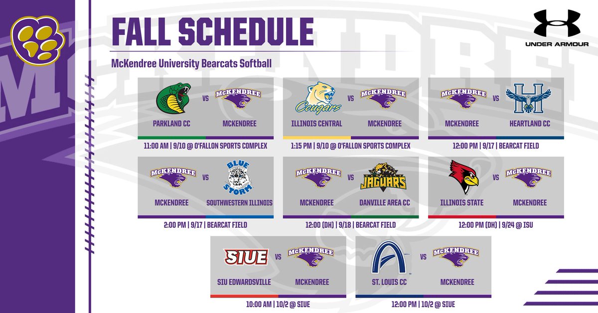 McKendreeSB's tweet photo. We are thrilled to release our game schedule for this fall! We hope to see you at some games! #ClawsUp https://t.co/a2mByXp04G