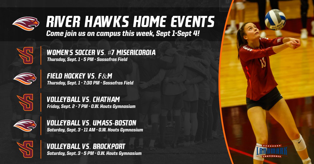 GOSusqU's tweet photo. UPCOMING EVENTS | We're BAACCK!!!
Every Monday mean's here's this week's upcoming home events on campus! You've got @SusquehannaVB, @SU_WSOC and #SUFH at home this weekend! Come support the teams!
#AllIn // #GoSU // #RiverHawkPride https://t.co/YkL1Y4saTg