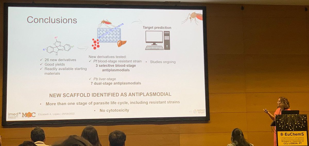 Very happy for presenting my work about #malaria dual-stage antiplasmodial spirooxadiazoline oxindoles at <a href="/EuChemS_Congres/">10th EuChemS Chemistry Congress</a> #drugdiscovery session. Thank you to <a href="/iMedULisboa/">iMed.ULisboa</a> <a href="/SantosMMM_MChem/">Maria Santos</a> collaborators for contributing to this work.