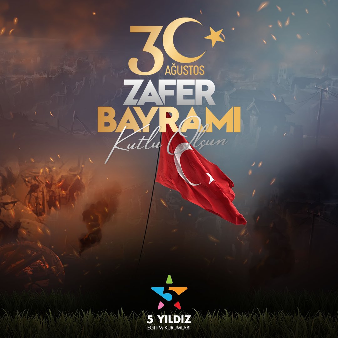 30 Ağustos Zafer Bayramımız Kutlu Olsun!
 
Büyük Taaruz Zaferi’nin 100. yıldönümünde başta Ulu Önder Mustafa Kemal Atatürk olmak üzere, kahraman silah arkadaşları ve tüm şehitlerimizi saygı ve rahmetle anıyoruz!
 
#5YıldızEğitimKurumları #30Ağustos #EğitimKurumu #DenemeSınavları