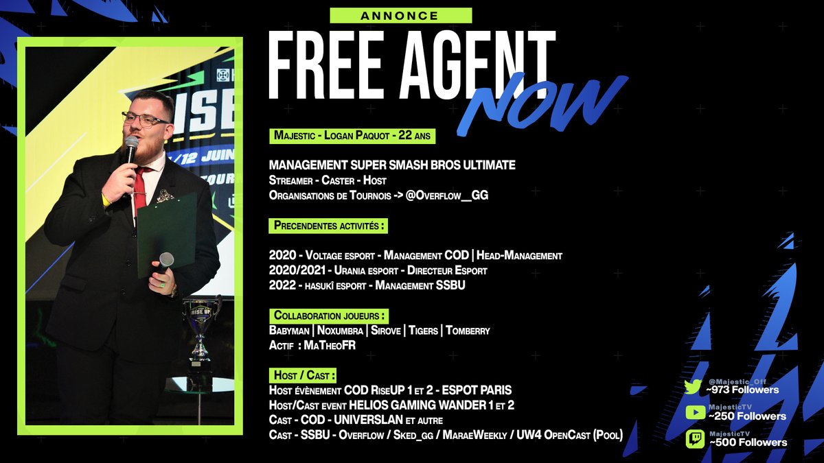Majestic_Off's tweet photo. ⚠️ANNONCE FREE AGENT ⚠️

Après une pause suite à la fermeture d'Hazukï Esport 

Je décide de revenir sur le marché du management ! 

Plusieurs secteurs d'activité 📲

Je cherche un projet ambitieux sur lequel me concentré sur SSBU 🥊 

Contact en DM 📩
#RT Apprécié https://t.co/pB5RshLoSO