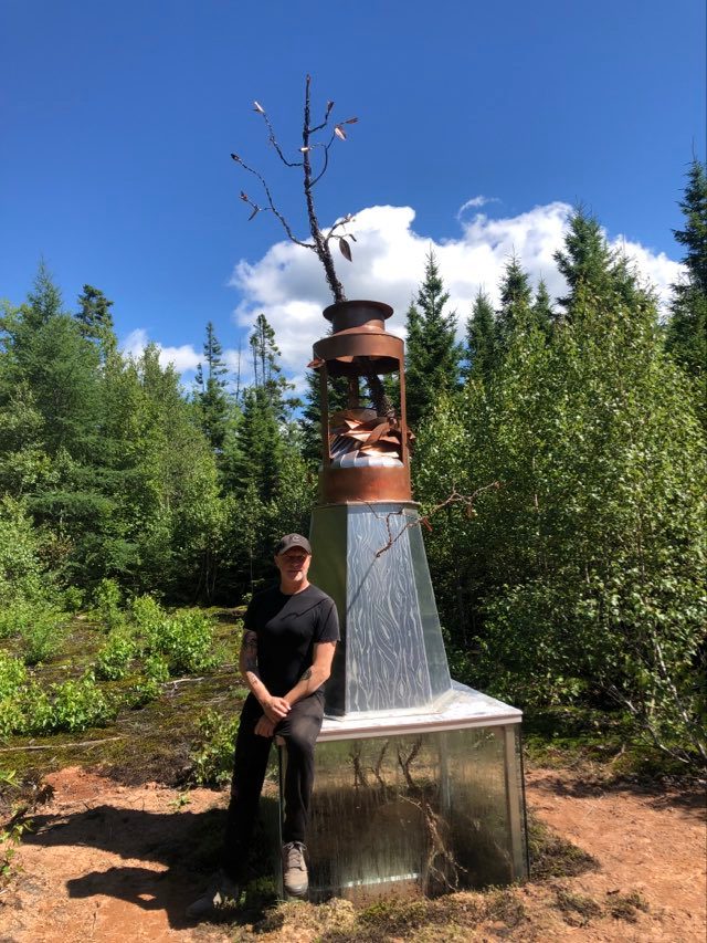 igallantcbc's tweet photo. PEI artist and writer Olivier Bodart recently installed his new sculpture in the Glenaladale Sculpture Forest near Tracadie. Hear more on Mainstreet today @CBCPEI at 4:15. https://t.co/KQcA3ICD7k