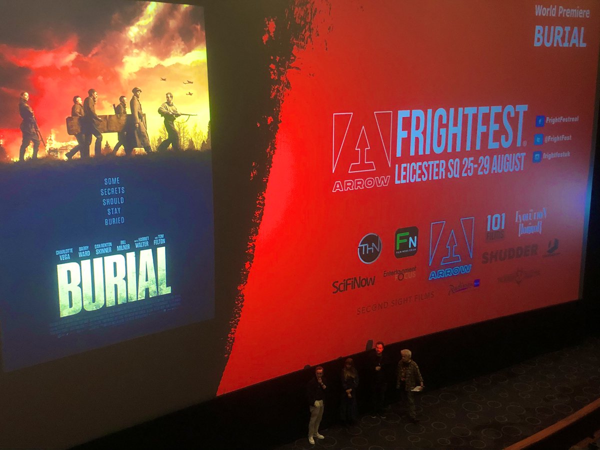 TillyTweets's tweet photo. Loved WWII horror-mystery #Burial, a men on a mission movie - headed up by a kick-ass woman - all about Hitler’s corpse. Amazing work by writer-director @bennytoint, seen here onstage with his fantastic stars @TomFelton and @CharrVega. https://t.co/OpG0p6YRw5