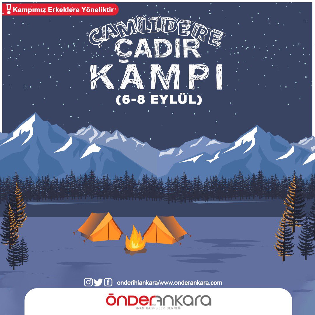 Çamlıdere’de gerçekleştireceğimiz Çadır Kampımıza hepiniz davetlisiniz. 

Kamp ateşi başında edeceğimiz sohbetlerde, çeşitli aktivite ve turnuvalarda sizleri de aramızda görmekten mutluluk duyarız. 

*Kamp yalnızca erkeklere yöneliktir. 

0 (553) 672 80 17
