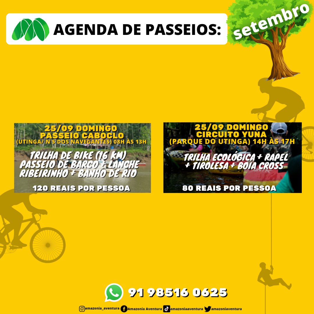 Amazoniaventura's tweet photo. NOVIDADE!!!
Saiu o novo calendário de trilhas, mês de setembro. 😍

As vagas são limitadíssimas, então não vai deixar pra última hora. ✅
.
#calendariodetrilhas #trilhautinga #trilhaparquedosigarapes #utinga #amazoniaaventura #parquedosigarapes #parquedoutinga #turismo #vaiprofy https://t.co/wsuQdPnPfl